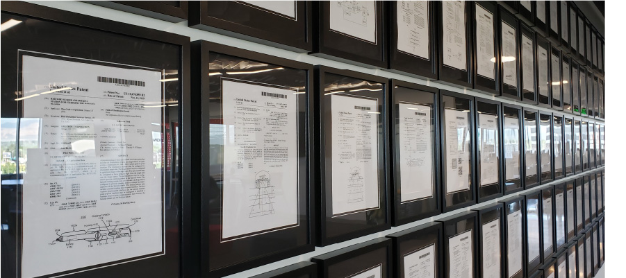 Patents in frames on a wall