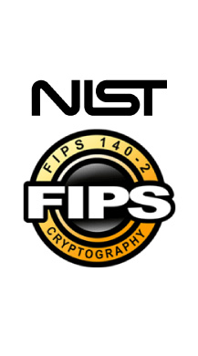 NIST and FIPS 140-2 Logos with end-to-end encryption diagram